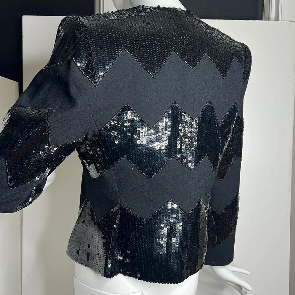 Nolan Miller Sz 6 Black Wool and Black Sequins Blazer Jacket